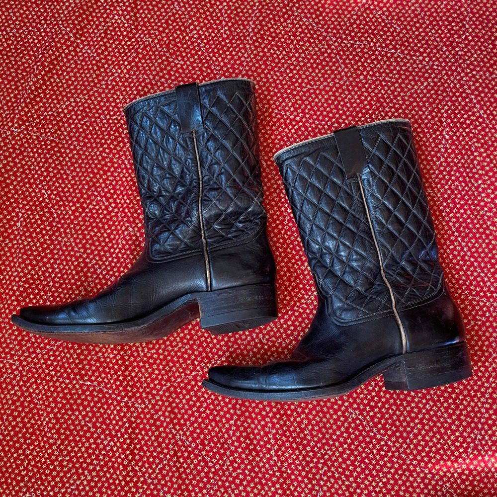 Vintage Goodrich Euzkadi Boots Mens 10.5 Black Quilted Leather Cowboy Western